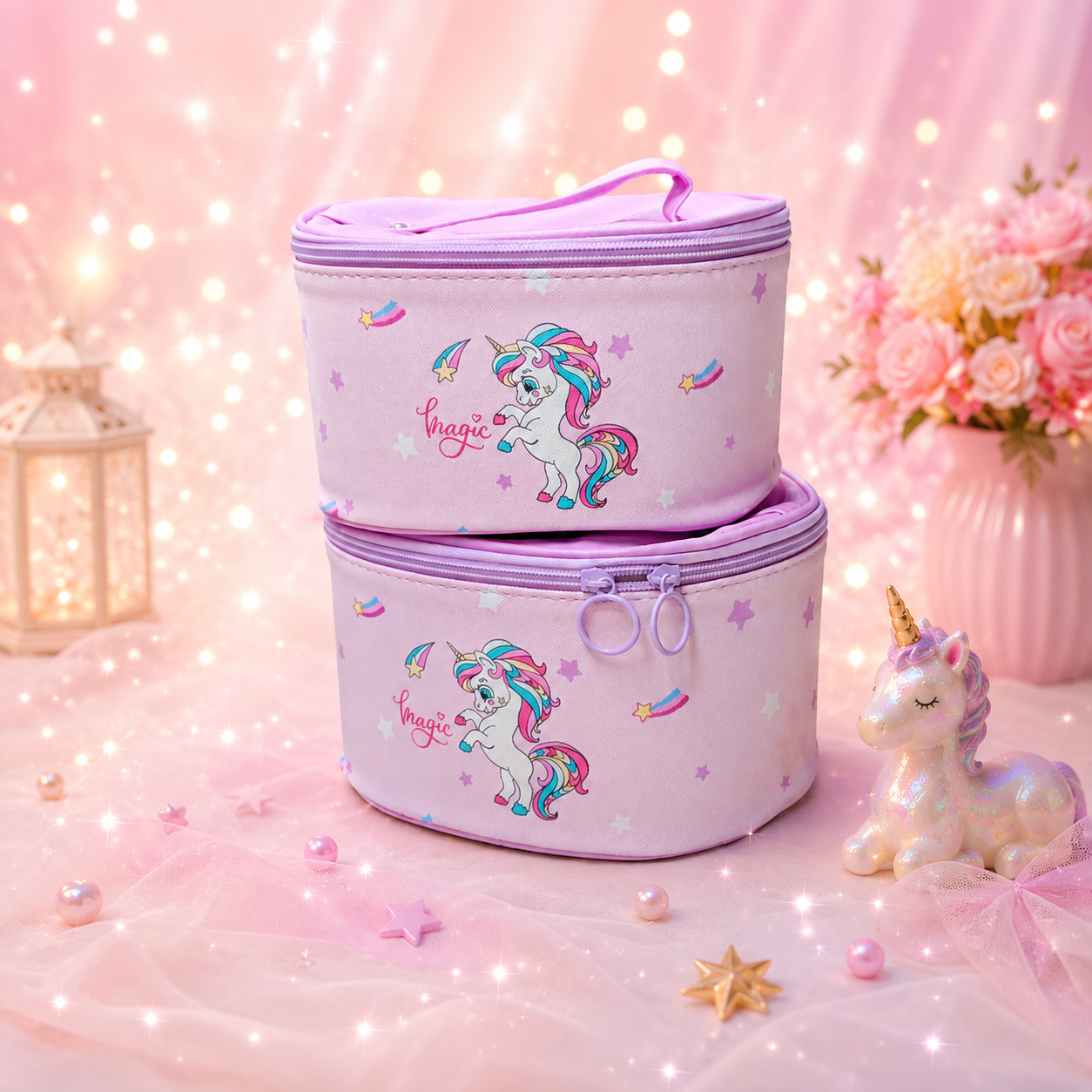 Unicorn Magic Vanity & Storage Case – Pink (2-Piece Set)