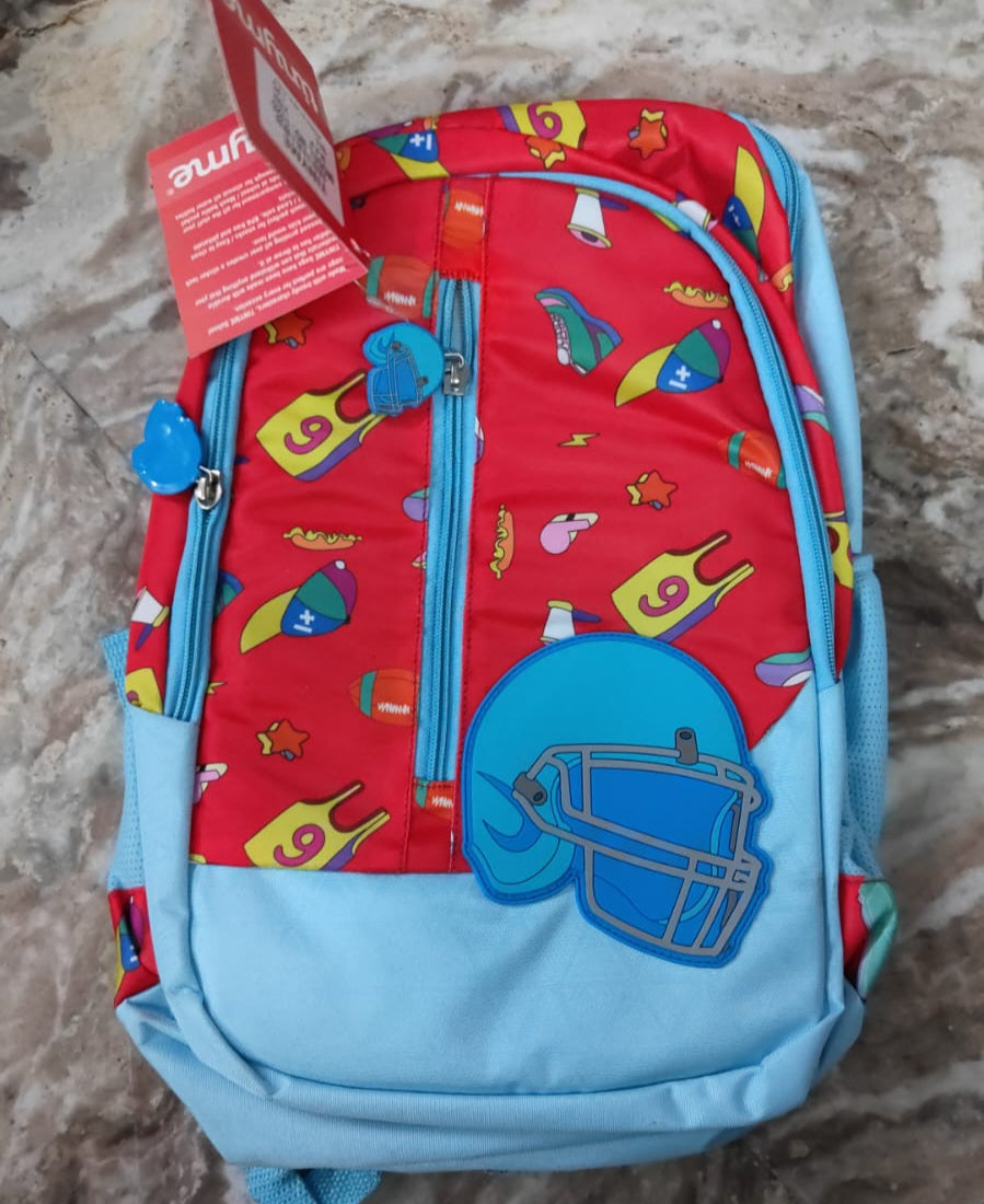 Red-Blue Helmet -  Cricket design School bag